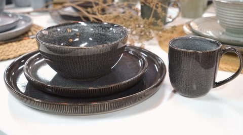 Stoneware Dinnerware Set Reactive Glaze Embossed Lines LS123