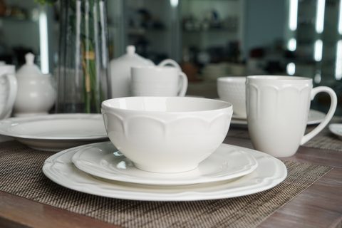 New Bone China Dinnerware Set Pure White with Embossed Pattern