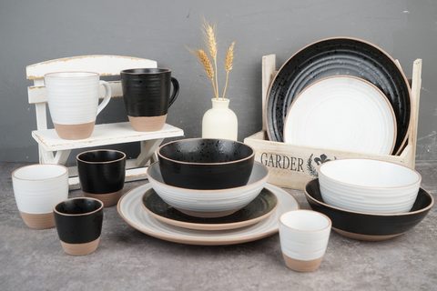 Stoneware Reactive Glaze Dinnerware Set Embossed Rib BH841