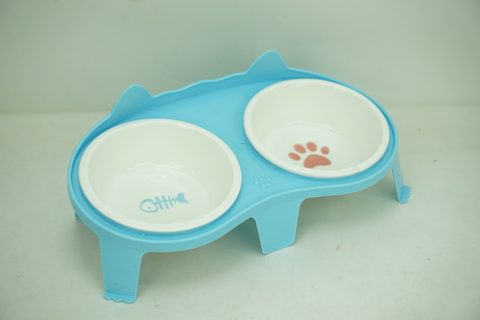 2x New Bone China 225ml Pet Bowl with Plastic Holder PE9006