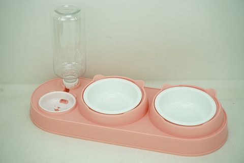 2x New Bone China 200ml Pet Bowl with Plastic Holder and Bottle PE9016