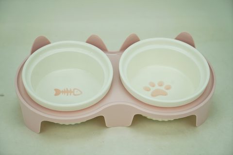2x New Bone China 300ml Pet Bowl with Plastic Holder PE9019