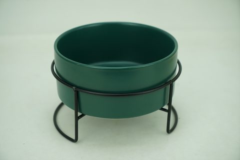 1x Stoneware 880ml Pet Bowl with Iron Holder PE9034
