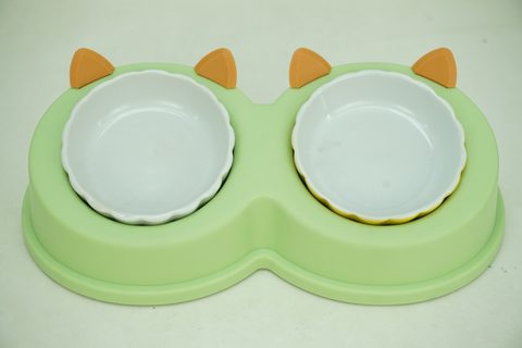 2x Stoneware 100ml Pet Bowl with Plastic Holder PE9041