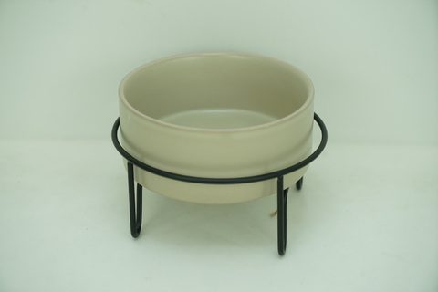 1x Stoneware 450ml Pet Bowl with Iron Holder PE9048