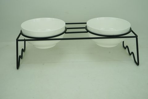 2x New Bone China 650ml Pet Bowl with Iron Holder PE9045