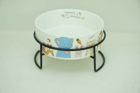 1x New Bone China 400ml Pet Bowl with Iron Holder PE9054