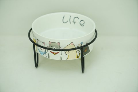 1x New Bone China 400ml Pet Bowl with Iron Holder PE9055