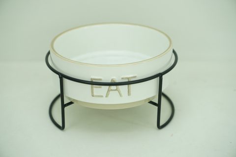 1x Stoneware 750ml Pet Bowl with Iron Holder PE9058