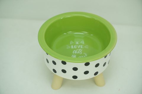 1x Stoneware 350ml Pet Bowl with Plastic Holder PE9059