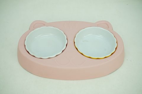 2x Stoneware 100ml Pet Bowl with Plastic Holder PE9061