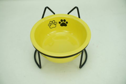 1x Stoneware 250ml Pet Bowl with Cartoon Shaped Iron Holder PE9066