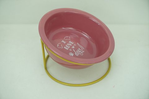 1x Stoneware 350ml Pet Bowl with Iron Holder PE9069 PE9070