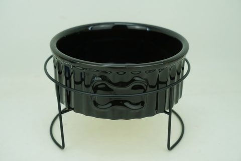 1x Stoneware 1500ml Pet Bowl with Iron Holder PE9084