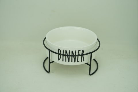 1x New Bone China 575ml Pet Bowl with Iron Holder PE9100