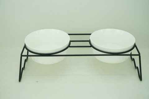 2x New Bone China 600ml Pet Bowl with Iron Holder PE9102