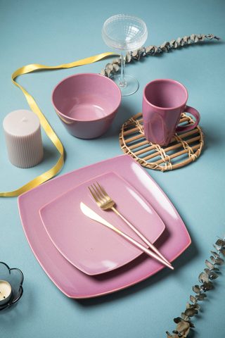 Stoneware Dinnerware Set Pink QX