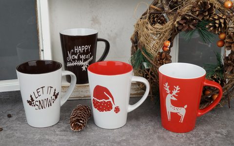 Stoneware Conical Mug Embossed Christmas Pattern K715 K716