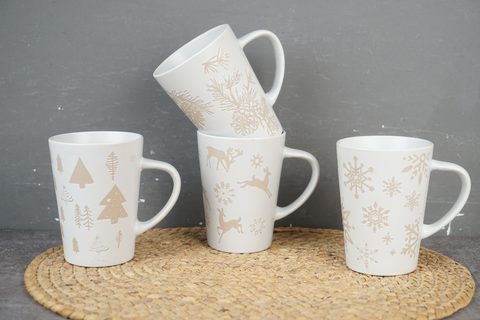 Stoneware Conical Mug Embossed Christmas Pattern K717