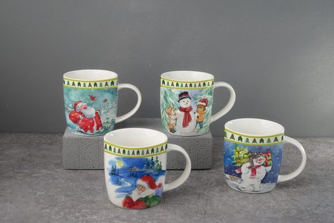 New Bone China Coffee Mug Set with Christmas Design