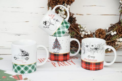 New Bone China Coffee Mug Set with Christmas Design 7879