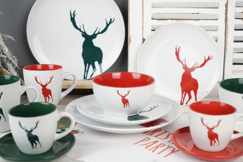 Stoneware Dinnerware Set Engraved Christmas Deer LS138