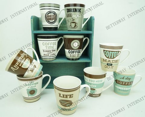 New Bone China Conical Mug with Coffee Words Design