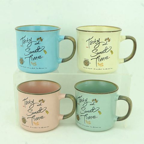 Stoneware Coffee Tea Mug Set with Tasty Sweet Time Design