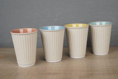 Stoneware Mug Reactive Glaze with Embossed Pattern BH816