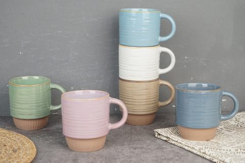 Stoneware Mug Reactive Glaze with Embossed Pattern BH819