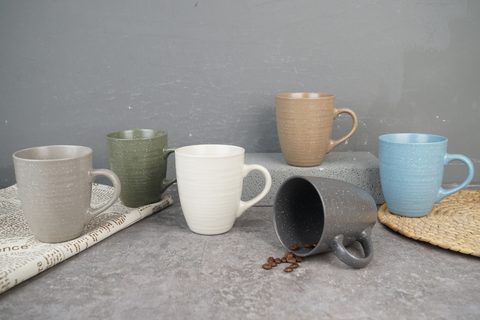 Stoneware Mug Set with Embossed Pattern BH823
