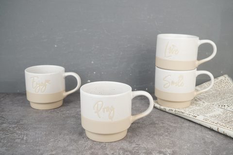 Stoneware Stackable Mug Embossed Words LS112