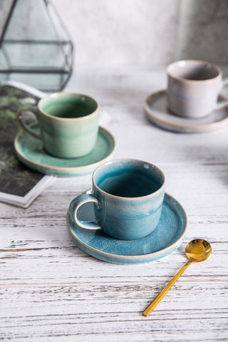 Stoneware Coffee Cup and Saucer Set YX