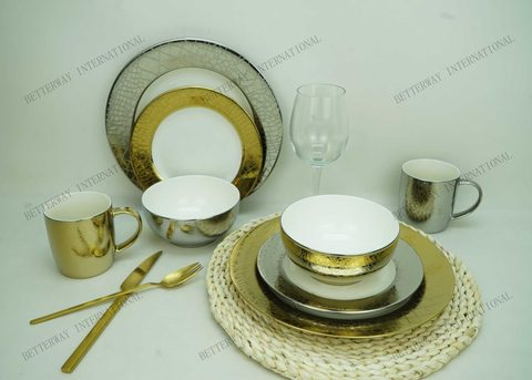 New Bone China Dinnerware with Electroplated Embossed Crack Design