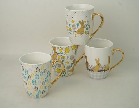 New Bore China Coffee Mug with Gold Design