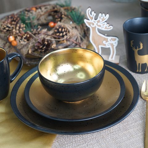 Stoneware Dinnerware Set Metallic Glaze