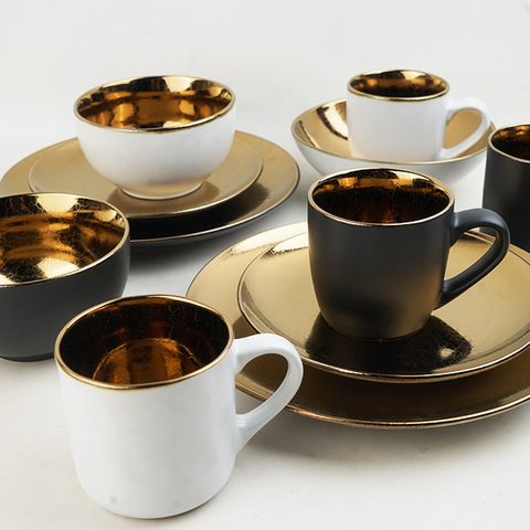 Stoneware Dinnerware Set Black Color with Metallic Glaze BH682