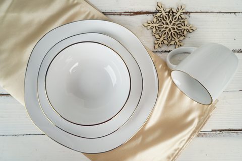 Porcelain Irregular Shape Dinnerware Set with Gold Rim GR
