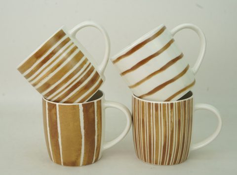 New Bone China Bullet Mug with Mustard Stripes Design