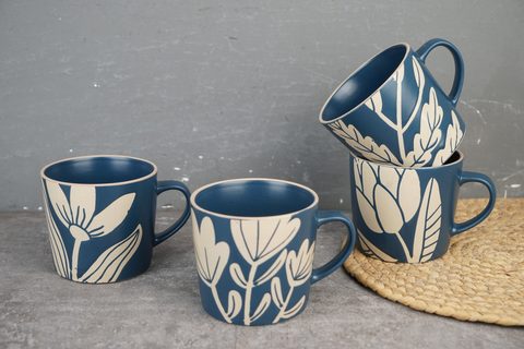 Stoneware Conical Mug with Engraved Print L3993