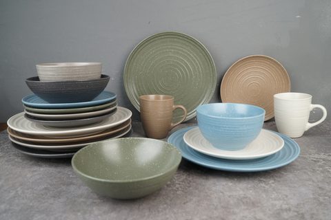 Stoneware Dinnerware Set Embossed Lines with Speckle BH823