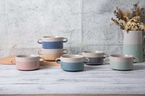 Stoneware Double Ear Bowl with Reactive Glaze YX