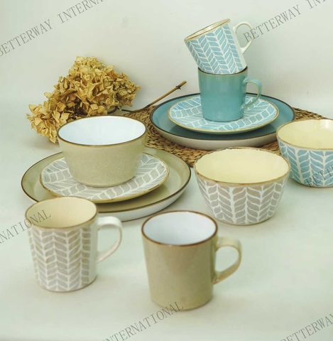 Stoneware Dinnerware Solid Color with Inglazed Pattern