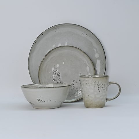 Stoneware Reactive Pinhole Glaze Dinnerware Set Grey Color HZ0005