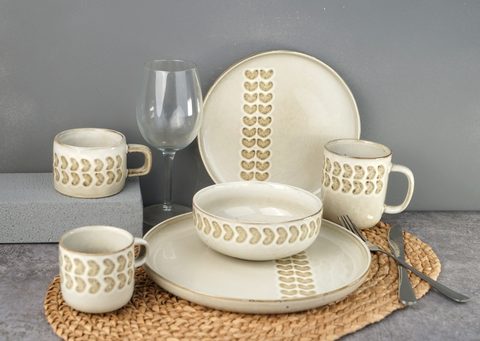 Stoneware Dinnerware Set Reactive Glaze Embossed Pattern LS082