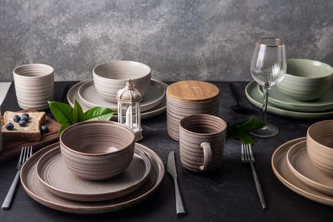 Stoneware Dinnerware Set Matte Reactive Glaze Embossed Lines YX076