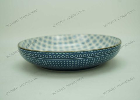 Stoneware Embossed Soup Bowl with Full Inglazed Pattern Inside