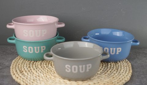 Stoneware Double Ear Soup Bowl with Soup Word