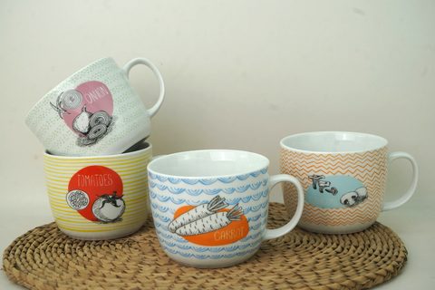 Porcelain Soup Mug with Colorful Design