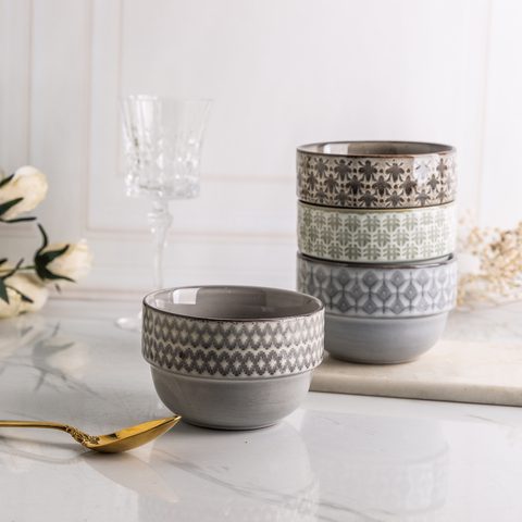 Stoneware Stackable Bowl Embossed Pattern